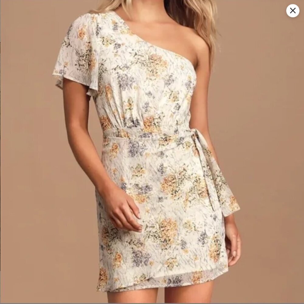 Lulus One Shoulder Floral Mini Dress Size XS